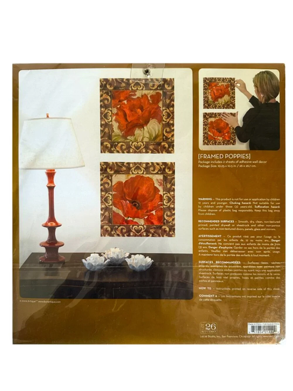 ADD•HERES Framed Red Poppies Peel & Stick Wall Art Decals 2 Sheets NIP